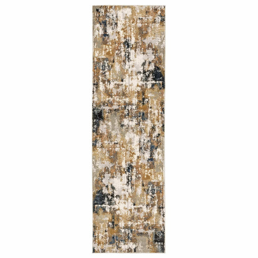8' Ivory Gray Abstract Sectors Indoor Runner Rug - Homeroots - Flyclothing LLC