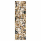 8' Ivory Gray Abstract Sectors Indoor Runner Rug - Homeroots - Flyclothing LLC