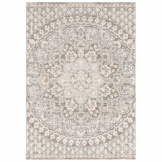 9' X 12' Ivory Grey Distresed Oversize Medallion Indoor Area Rug - Homeroots - Flyclothing LLC