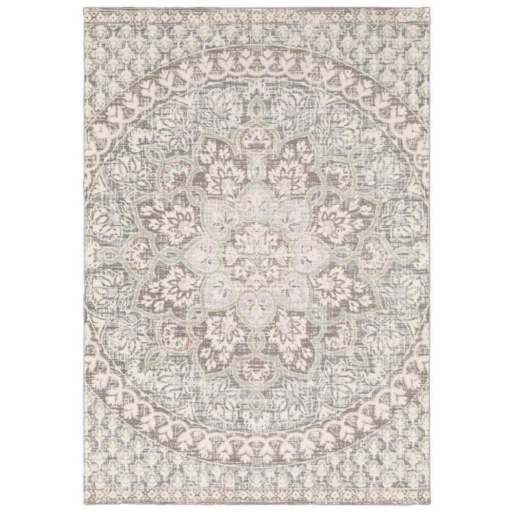 9' X 12' Ivory Grey Distresed Oversize Medallion Indoor Area Rug - Homeroots - Flyclothing LLC