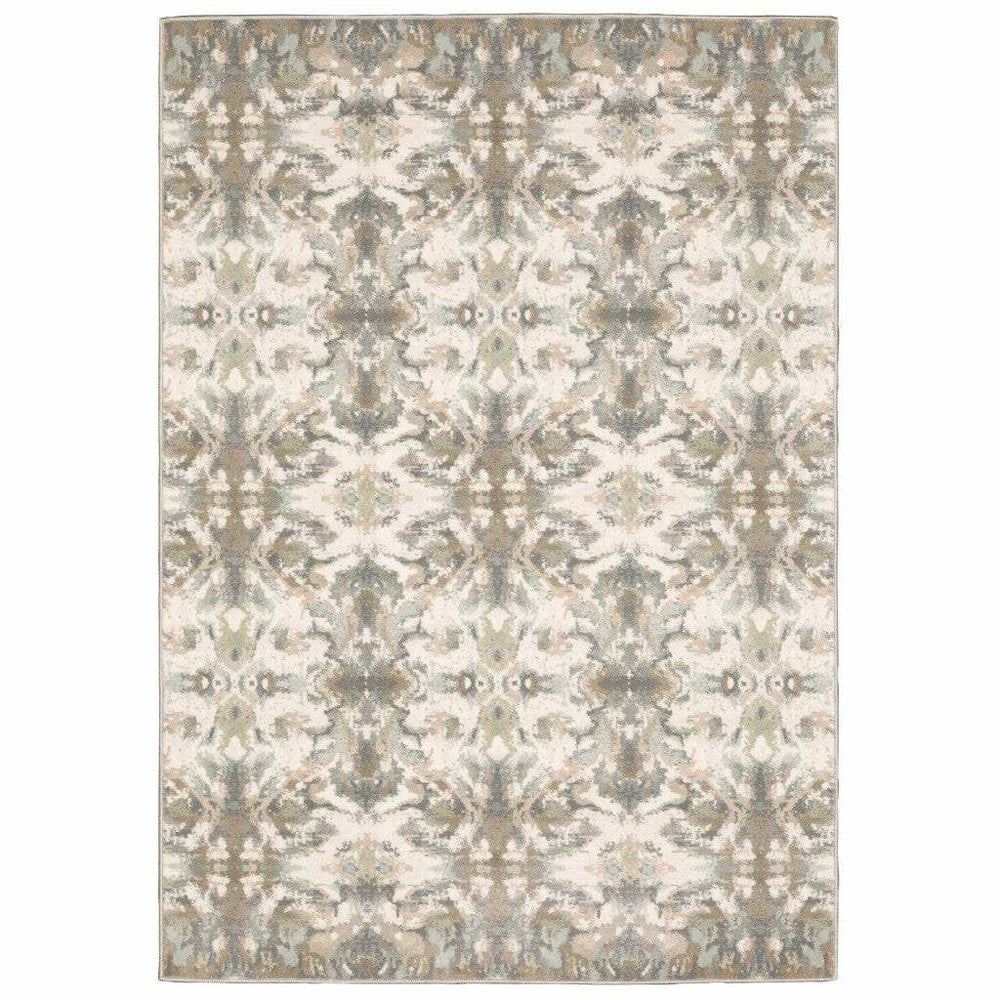 9' X 12' Ivory Gray Abstract Ikat Indoor Area Rug - Homeroots - Flyclothing LLC
