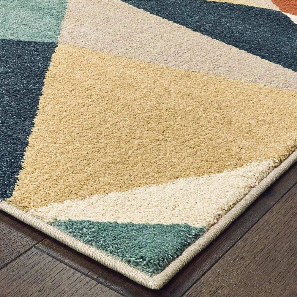 2' X 3' Blue Green Beige Retro Wedge Indoor Area Rug - Homeroots - Flyclothing LLC