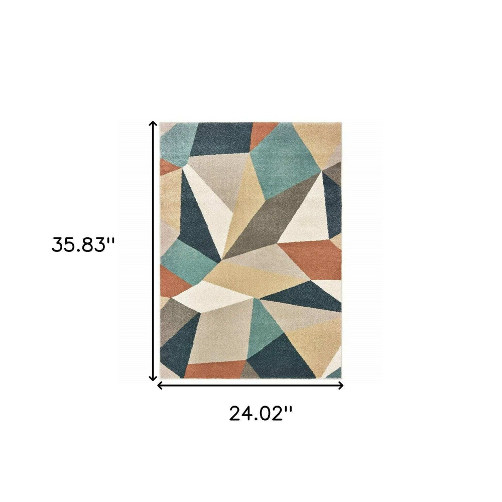 2' X 3' Blue Green Beige Retro Wedge Indoor Area Rug - Homeroots - Flyclothing LLC
