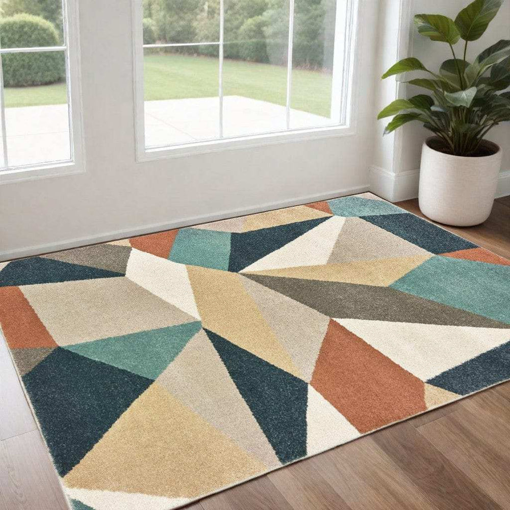 2' X 3' Blue Green Beige Retro Wedge Indoor Area Rug - Homeroots - Flyclothing LLC