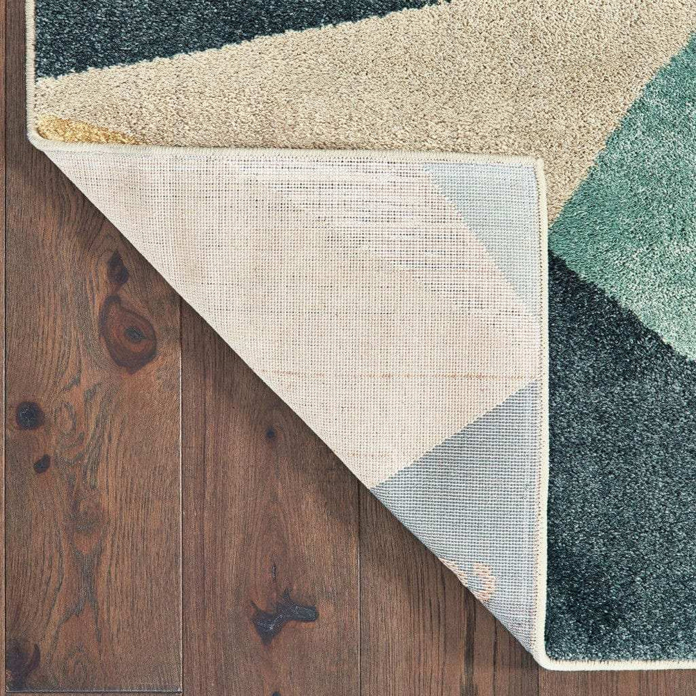 7' X 10' Blue Green Beige Retro Wedge Indoor Area Rug - Homeroots - Flyclothing LLC