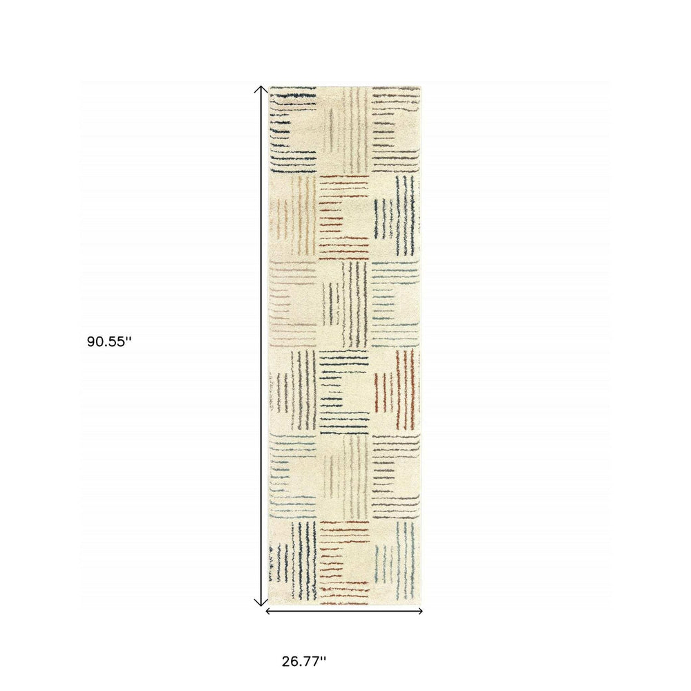 8' Ivory Multi Neutral Tone Scratch Indoor Runner Rug - Homeroots - Flyclothing LLC