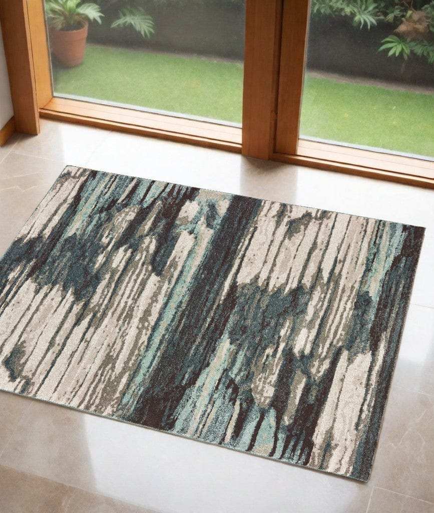 2' X 3' Ivory Blue Gray Abstract Layers Indoor Accent Rug - Homeroots - Flyclothing LLC