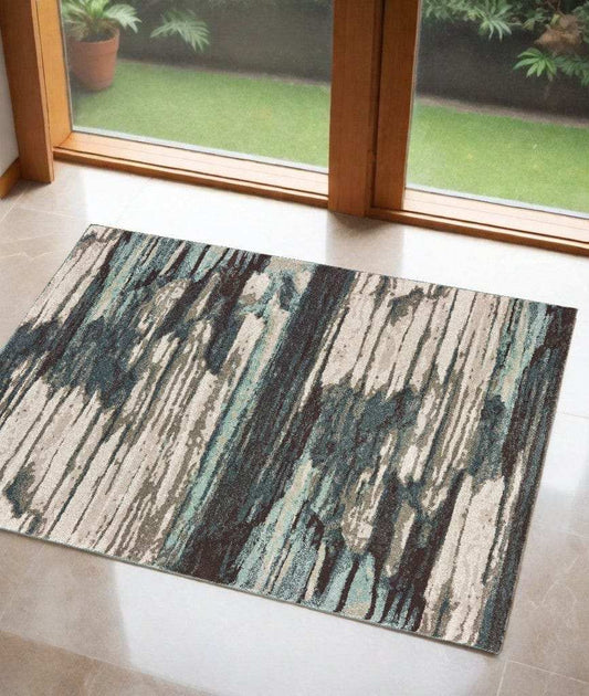 2' X 3' Ivory Blue Gray Abstract Layers Indoor Accent Rug - Homeroots - Flyclothing LLC
