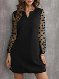 Polka Dot Notched Long Sleeve Dress - Trendsi - Flyclothing LLC