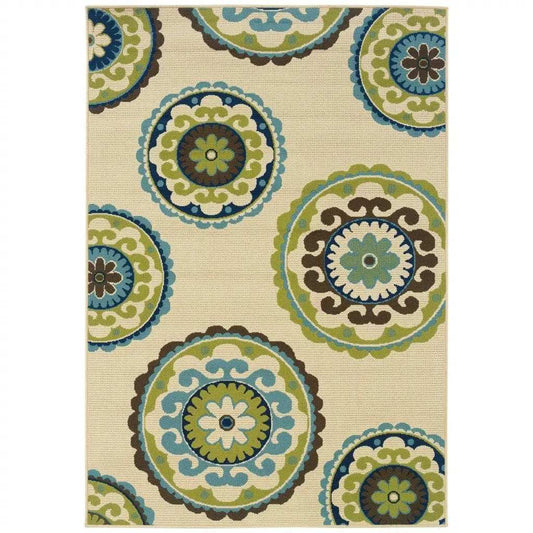 Green and Ivory Floral Indoor Outdoor Area Rug - Homeroots - Flyclothing LLC