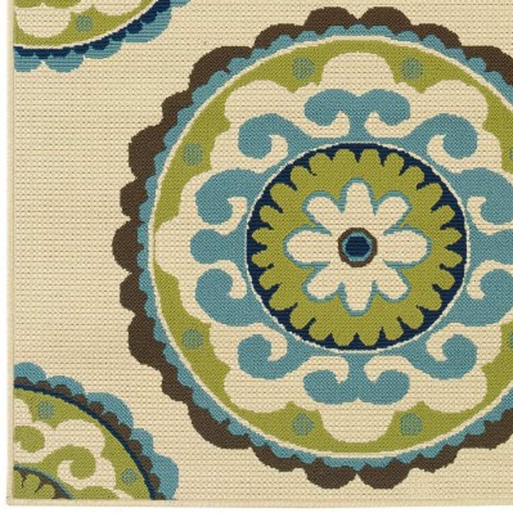 Green and Ivory Floral Indoor Outdoor Area Rug - Homeroots - Flyclothing LLC