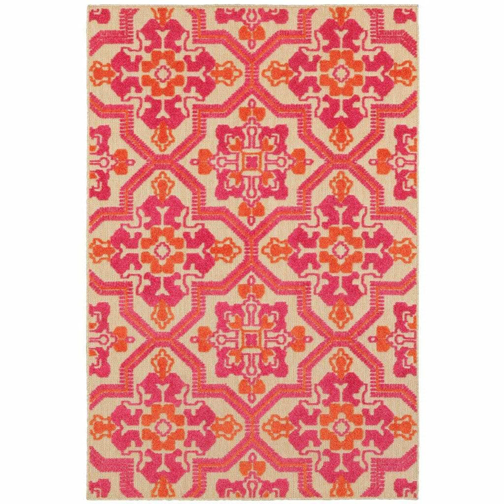 5' X 8' Pink and Orange Moroccan Indoor Outdoor Area Rug - Homeroots - Flyclothing LLC