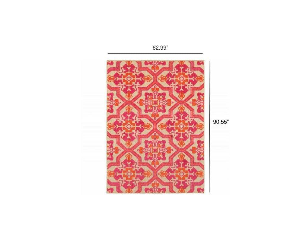 5' X 8' Pink and Orange Moroccan Indoor Outdoor Area Rug - Homeroots - Flyclothing LLC