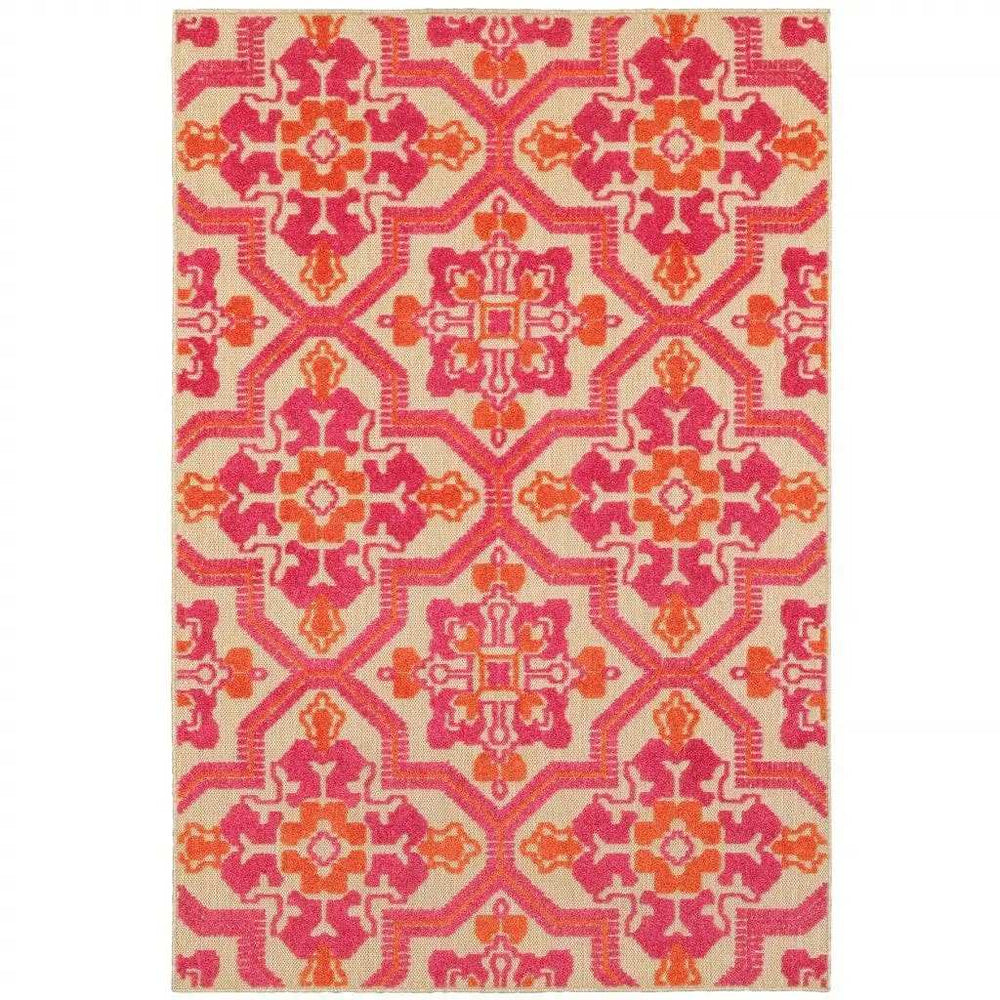 8' X 11' Pink and Orange Moroccan Indoor Outdoor Area Rug - Homeroots - Flyclothing LLC