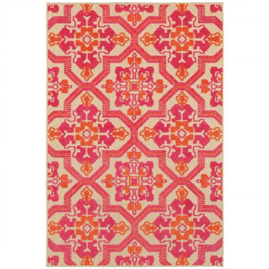 8' X 11' Pink and Orange Moroccan Indoor Outdoor Area Rug - Homeroots - Flyclothing LLC