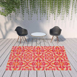 8' X 11' Pink and Orange Moroccan Indoor Outdoor Area Rug - Homeroots - Flyclothing LLC