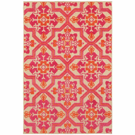 10' X 13' Pink and Orange Moroccan Indoor Outdoor Area Rug - Homeroots - Flyclothing LLC