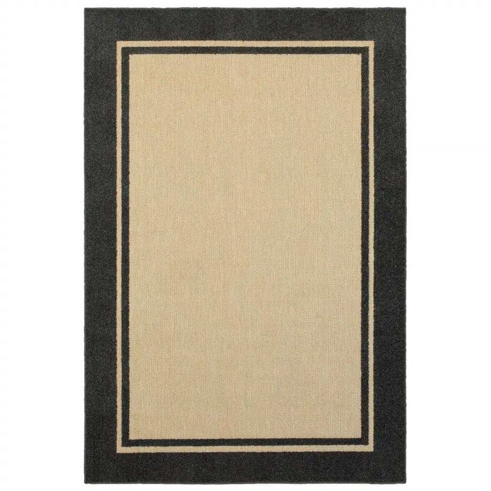 4' X 5' Beige and Black Indoor Outdoor Area Rug - Homeroots - Flyclothing LLC