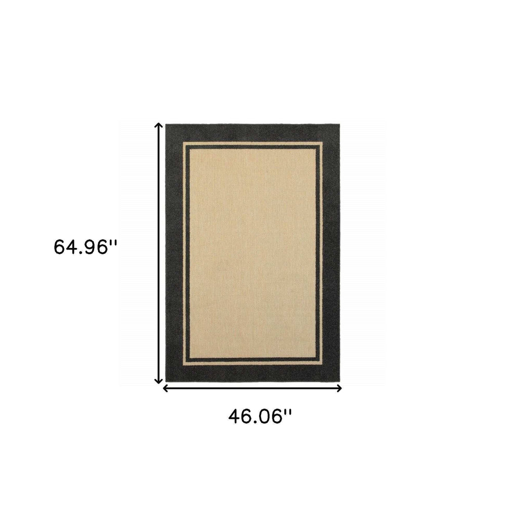 4' X 5' Beige and Black Indoor Outdoor Area Rug - Homeroots - Flyclothing LLC