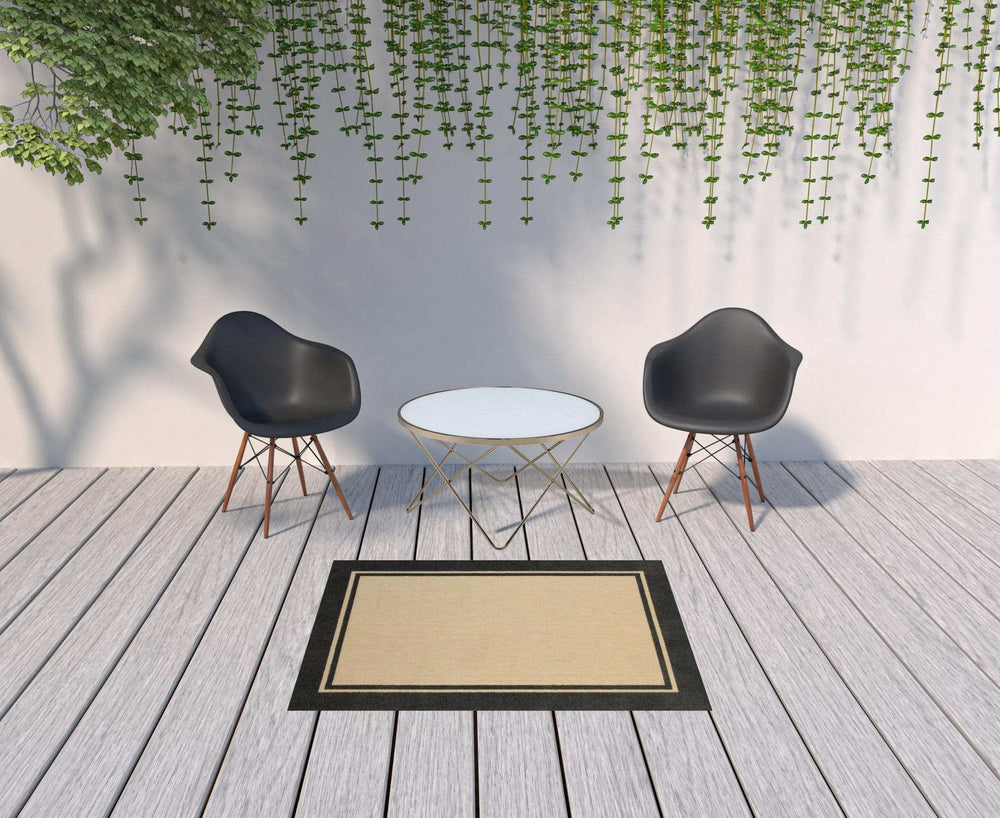 4' X 5' Beige and Black Indoor Outdoor Area Rug - Homeroots - Flyclothing LLC