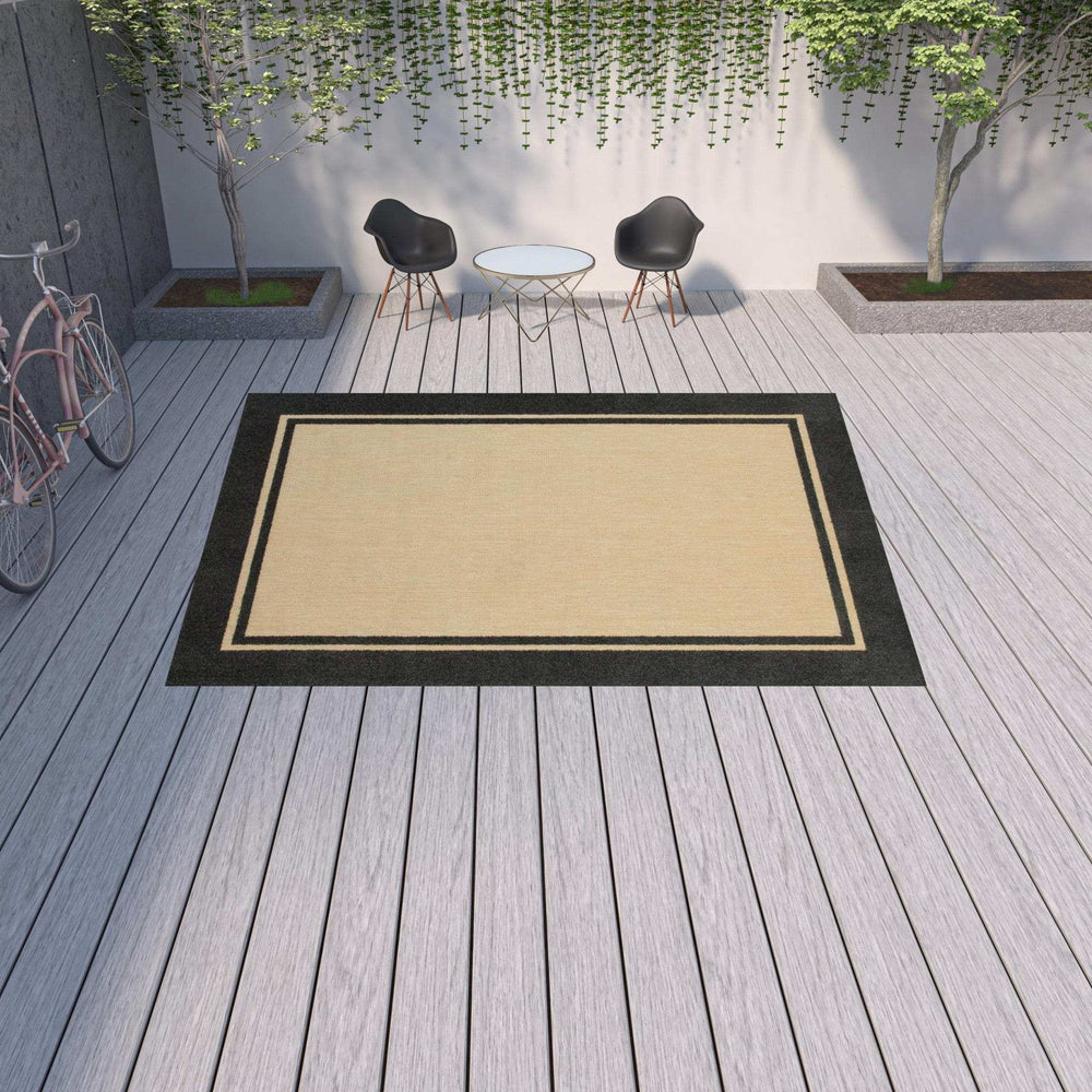 Beige and Black Indoor Outdoor Area Rug - Homeroots - Flyclothing LLC