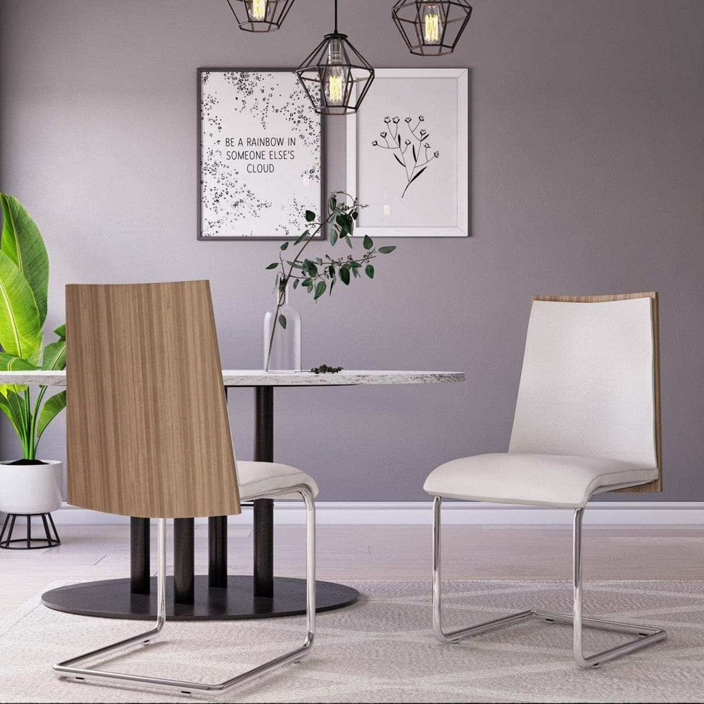 Set Of 2 Modern White Faux Leather And Walnut Finish Dining Chairs - Homeroots - Flyclothing LLC