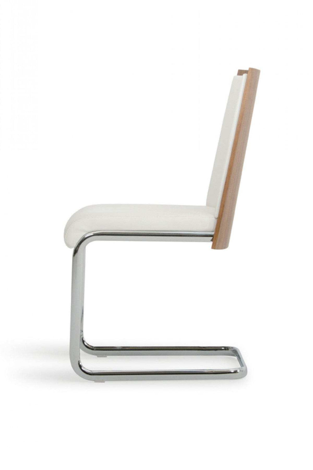 Set Of 2 Modern White Faux Leather And Walnut Finish Dining Chairs - Homeroots - Flyclothing LLC