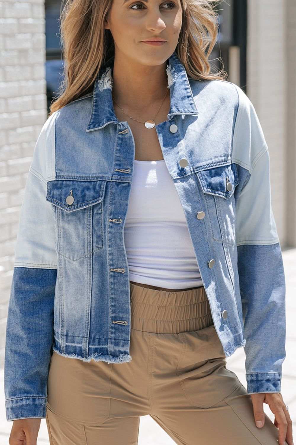 Distressed Button Up Drop Shoulder Denim Jacket - Trendsi - Flyclothing LLC