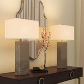 Set of Two 29" Gold Waffle Table Lamps With White Shade - Homeroots