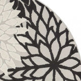 4' Round Black And White Round Floral Indoor Outdoor Area Rug - Homeroots - Flyclothing LLC