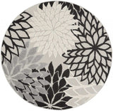4' Round Black And White Round Floral Indoor Outdoor Area Rug - Homeroots - Flyclothing LLC