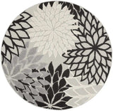 5' Round Black And White Round Floral Indoor Outdoor Area Rug - Homeroots - Flyclothing LLC