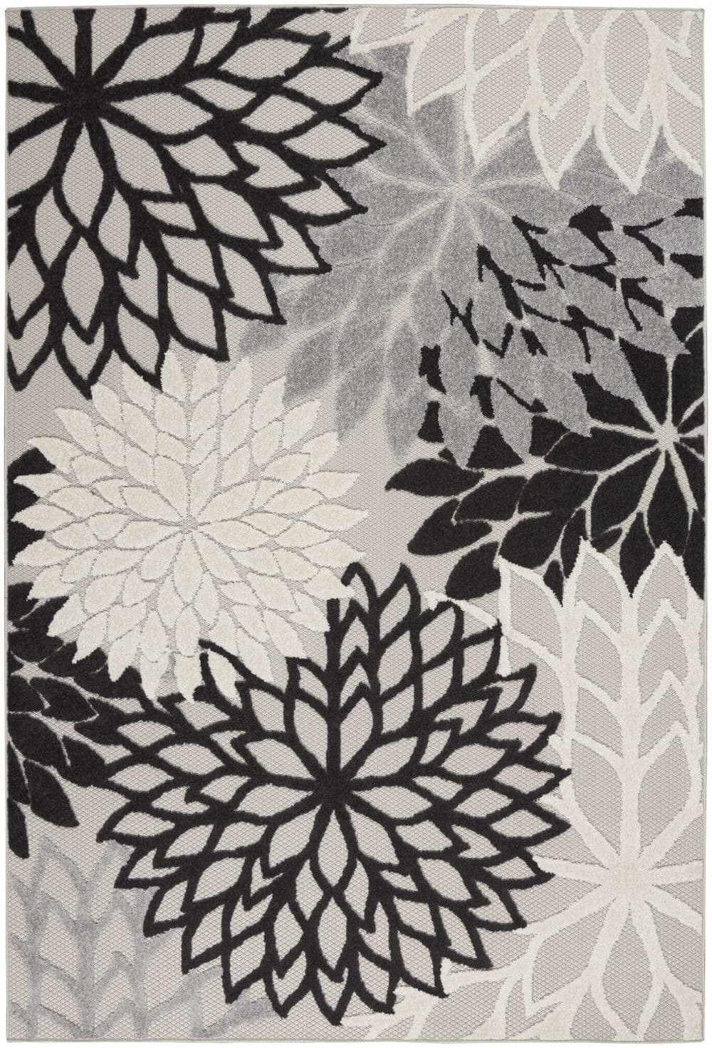 6' X 9' Black And White Floral Indoor Outdoor Area Rug - Homeroots - Flyclothing LLC
