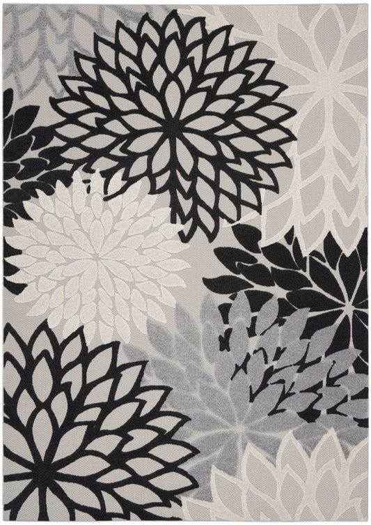 8' X 11' Black And White Floral Indoor Outdoor Area Rug - Homeroots - Flyclothing LLC