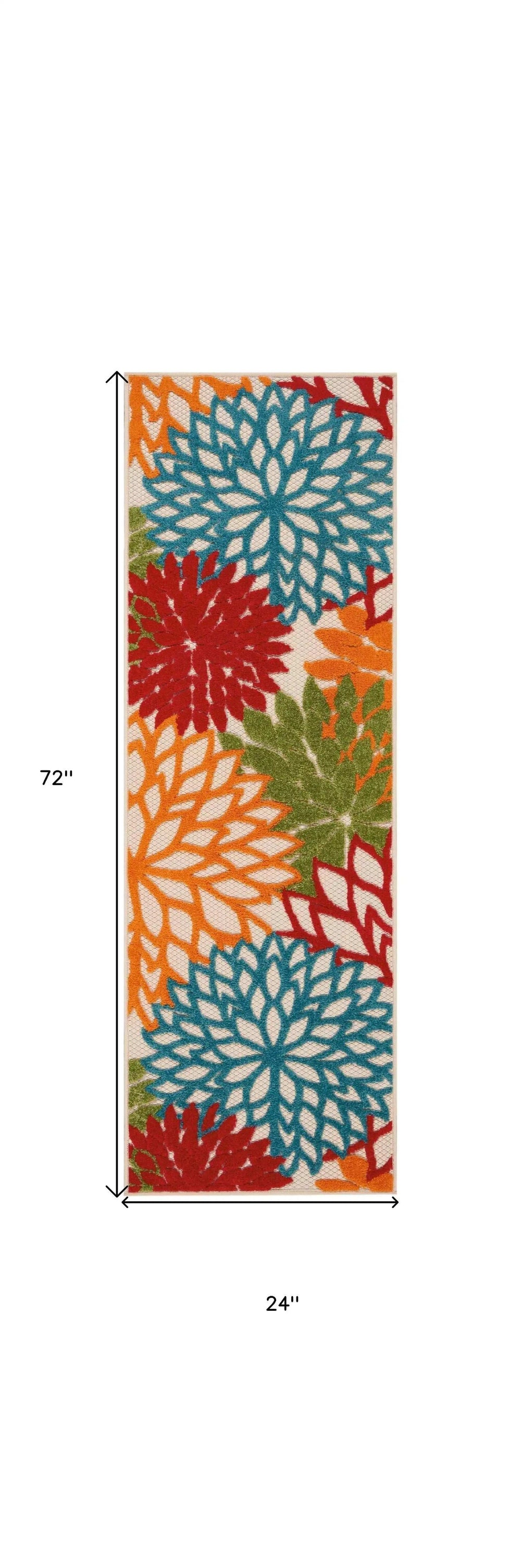 6' Runner Ivory Blue and Orange Floral Indoor Outdoor Area Rug - Homeroots - Flyclothing LLC