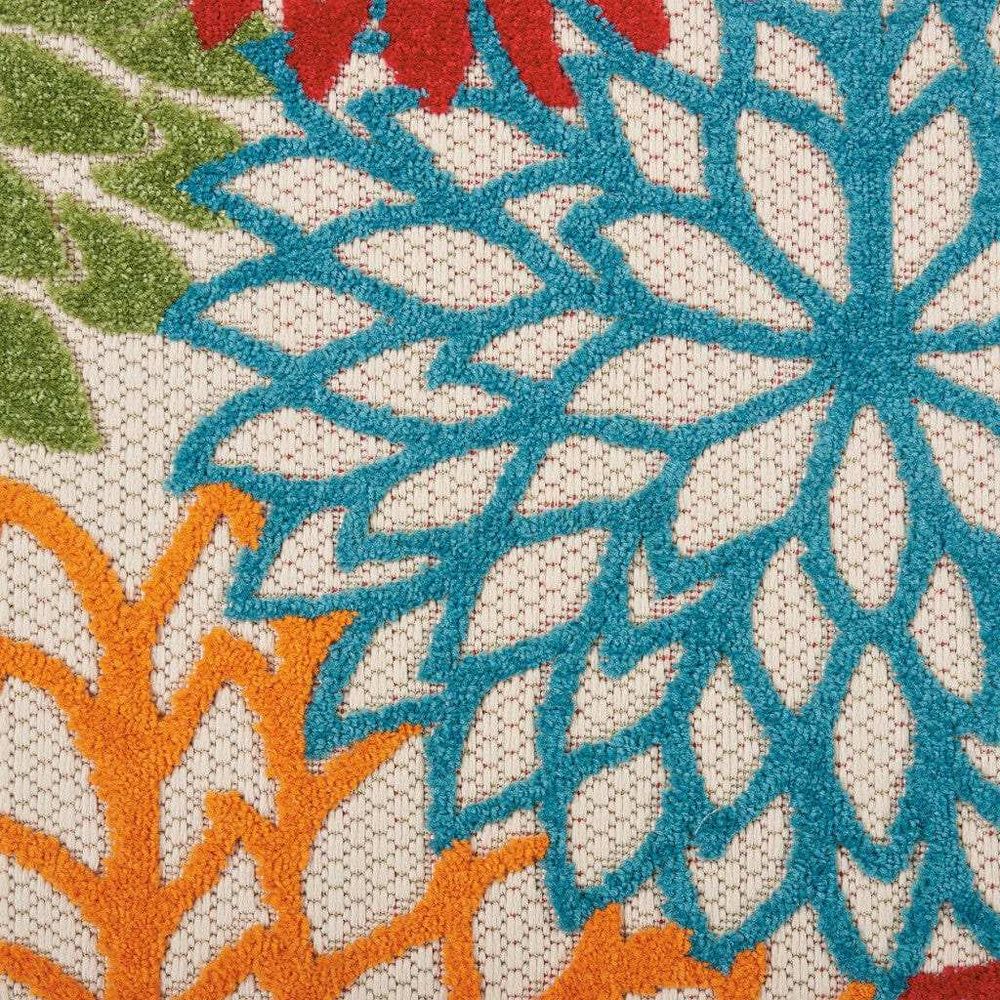 6' Runner Ivory Blue and Orange Floral Indoor Outdoor Area Rug - Homeroots - Flyclothing LLC