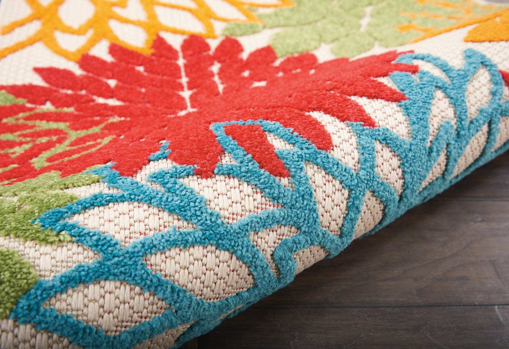 6' Runner Ivory Blue and Orange Floral Indoor Outdoor Area Rug - Homeroots - Flyclothing LLC