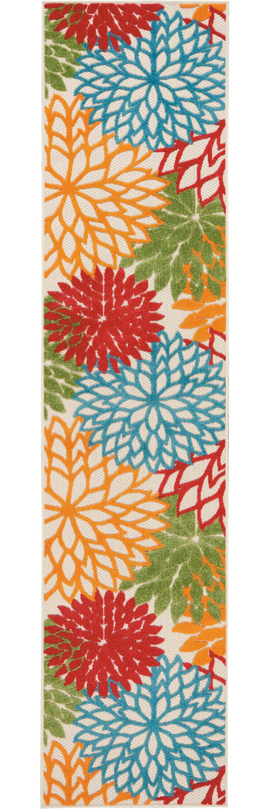 12' Runner Green And Ivory Floral Indoor Outdoor Runner Rug - Homeroots - Flyclothing LLC