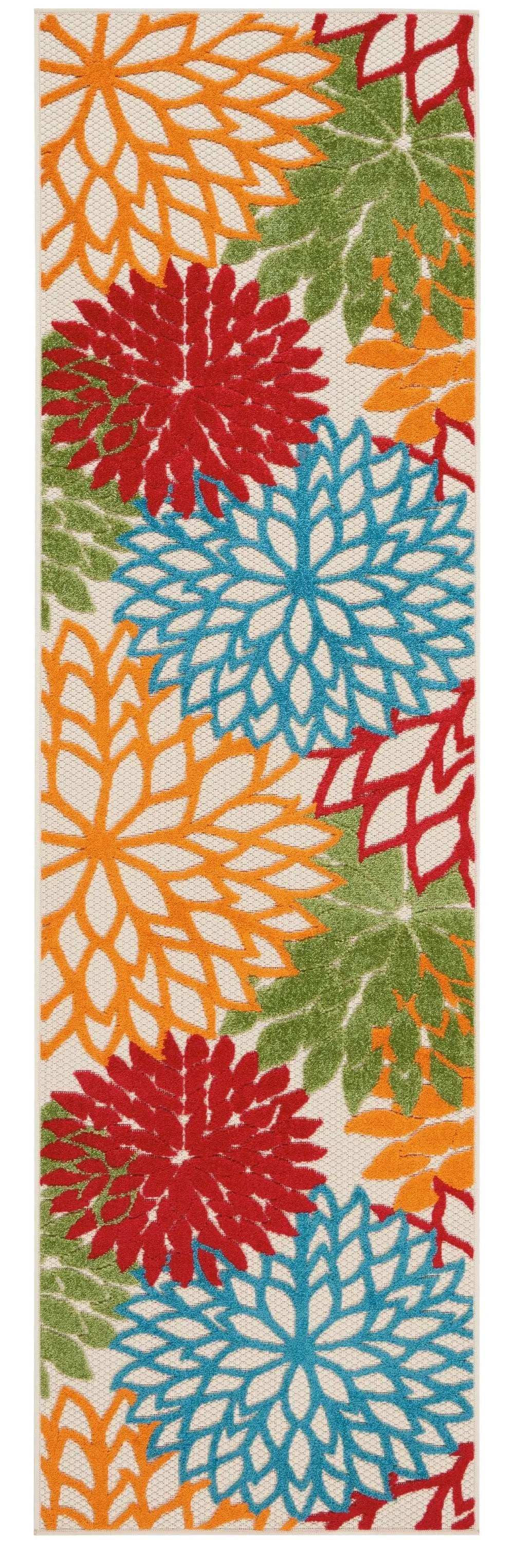 2' X 8' Green And Ivory Floral Indoor Outdoor Area Rug - Homeroots - Flyclothing LLC
