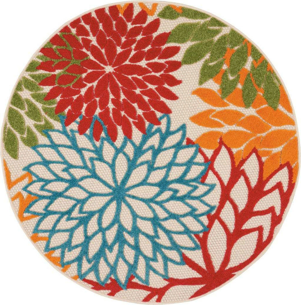 4' Round Green And Ivory Round Floral Indoor Outdoor Area Rug - Homeroots - Flyclothing LLC