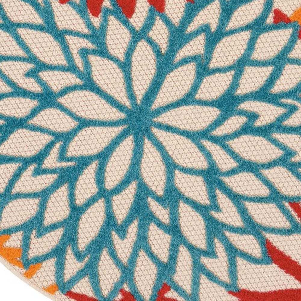 4' Round Green And Ivory Round Floral Indoor Outdoor Area Rug - Homeroots - Flyclothing LLC