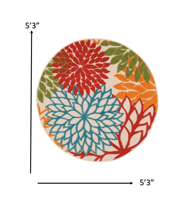 5' Round Green And Ivory Round Floral Indoor Outdoor Area Rug - Homeroots - Flyclothing LLC