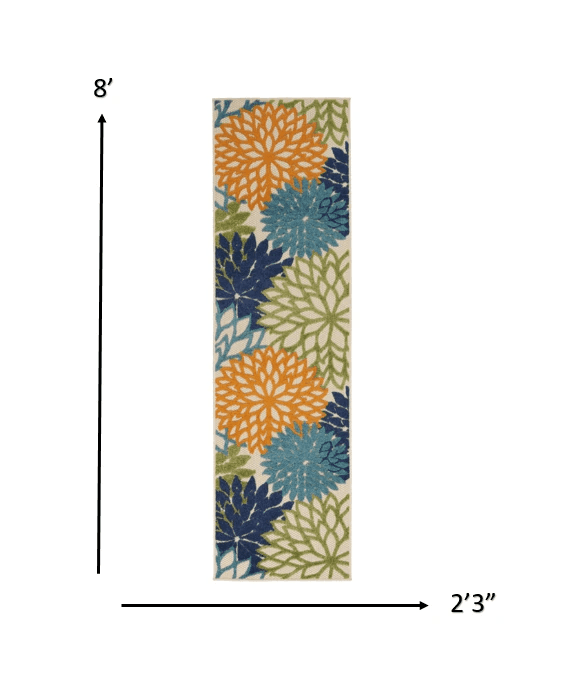 2' X 8' Ivory And Blue Floral Indoor Outdoor Area Rug - Homeroots - Flyclothing LLC