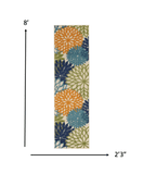 2' X 8' Ivory And Blue Floral Indoor Outdoor Area Rug - Homeroots - Flyclothing LLC