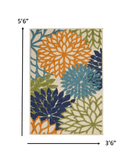 4' X 6' Ivory And Blue Floral Indoor Outdoor Area Rug - Homeroots - Flyclothing LLC