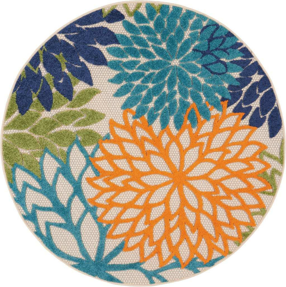 4' Round Ivory And Blue Round Floral Indoor Outdoor Area Rug - Homeroots - Flyclothing LLC