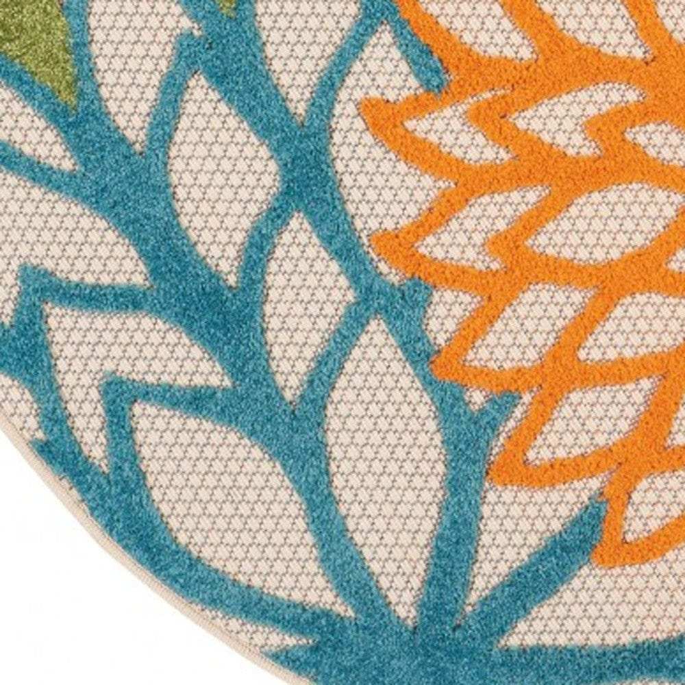 4' Round Ivory And Blue Round Floral Indoor Outdoor Area Rug - Homeroots - Flyclothing LLC