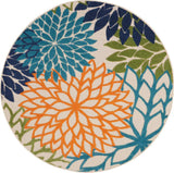 5' Round Ivory And Blue Round Floral Indoor Outdoor Area Rug - Homeroots - Flyclothing LLC