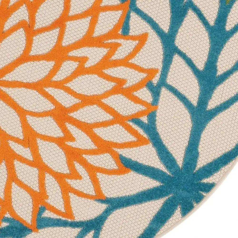 5' Round Ivory And Blue Round Floral Indoor Outdoor Area Rug - Homeroots - Flyclothing LLC