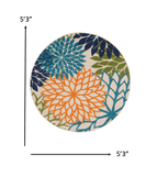 5' Round Ivory And Blue Round Floral Indoor Outdoor Area Rug - Homeroots - Flyclothing LLC